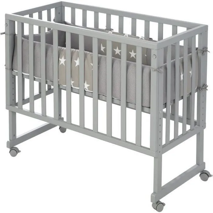 Berceau Cododo ROBA 'safe asleep®' 2 en 1 + Matelas + Barrière et Tour de lit 'Little Stars' - Gris-0