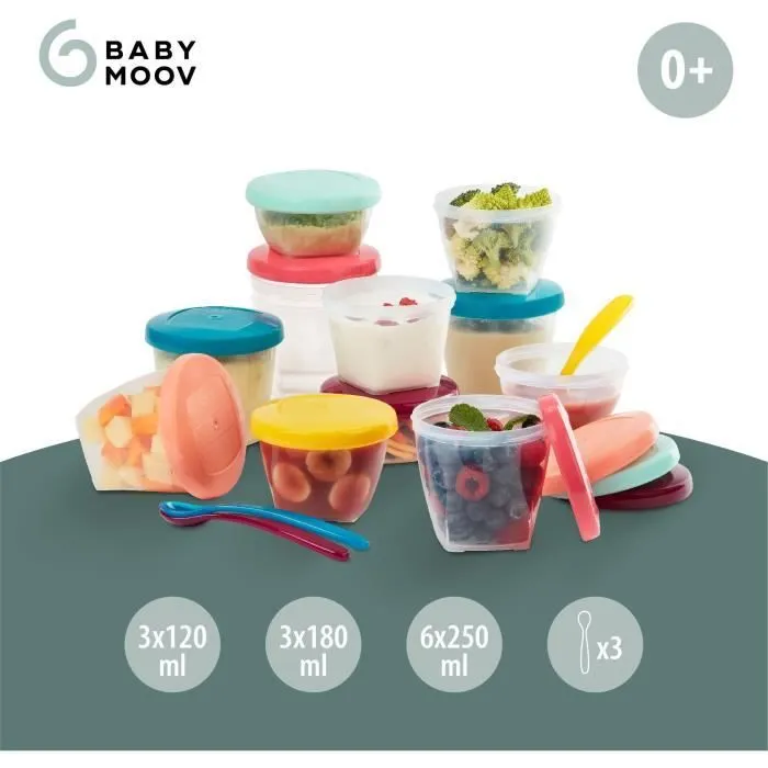 BABYMOOV Babybols Kit XXL MultiSet 12 pots de conservation + 3 cuillères souples-2