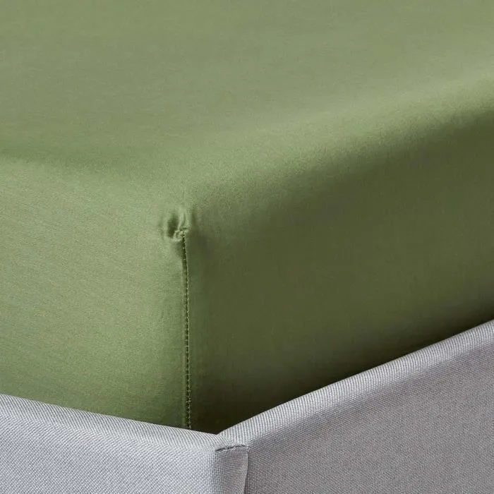 Drap-housse - Coton égyptien biologique - 400 fils - Vert mousse - 180 x 200 cm - Lavable en machine-0