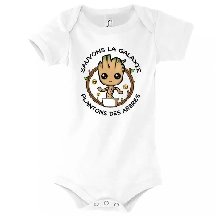 Body bébé Groot Sauvons la Galaxie Plantons des Arbres - Marvel - Bébé - Blanc-0