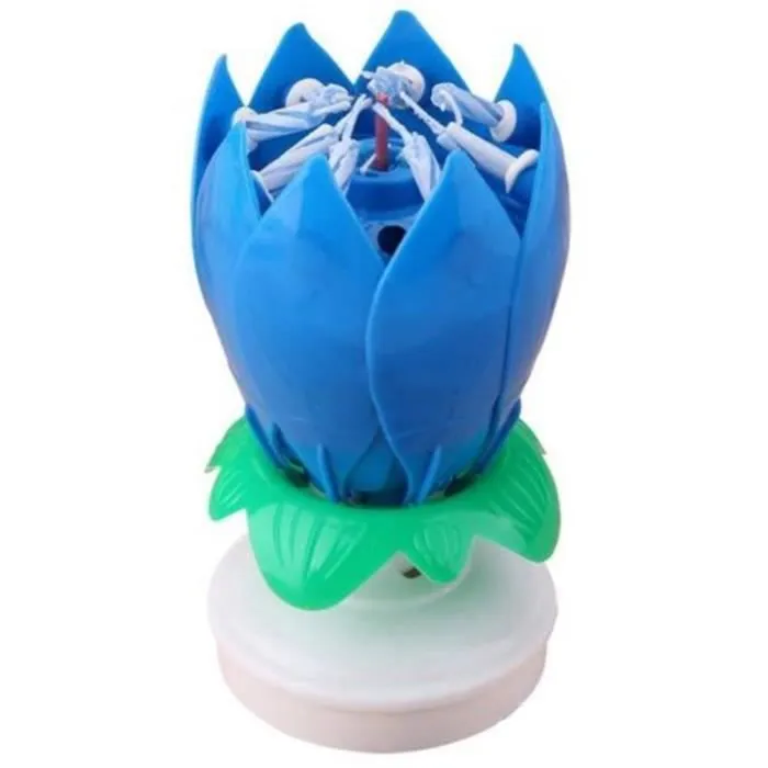 Magique Bougie à musique forme Lotus Fleur rotatif Joyeux anniversaire Non-toxique Fête jetable bleu - XY FR-0