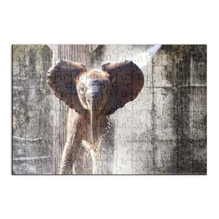 Puzzle Classique 100 pièces Bebe Elephant Elephanteau Douche Joue Avec De L'Eau Mignon-1