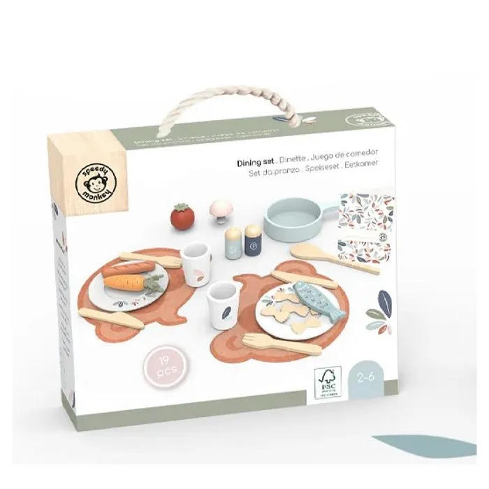 Set complet dinette en bois FSC - Couverts - 19 pcs - Jeu imitation cuisine - Speedy Monkey-0