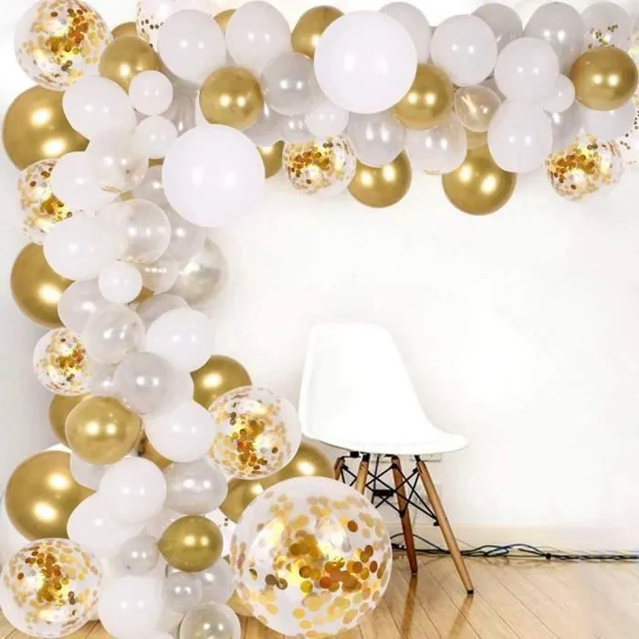 Arche Ballon - Décoration de fête - 102PCS - Blanc, Argent, Or - Ballons pour Noël, Mariage, Anniversaire-0