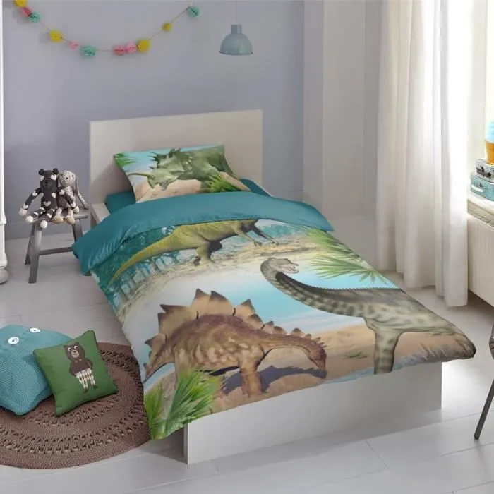 Housse de couette - Good Morning - Dino - 140x220 cm - 100% coton - Multicolore-1