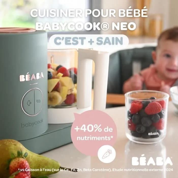 BÉABA - Babycook Néo, Robot Cuiseur Vapeur 6 en 1- Fabriqué en France - Bol en Verre - Contenance XL - Eucalyptus-6