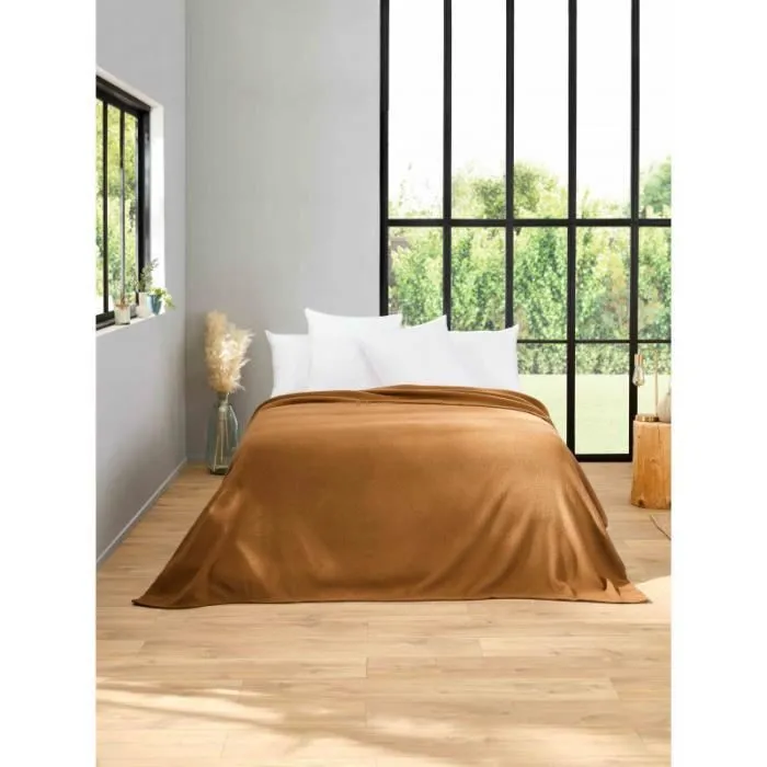 Couverture 100% Pure Laine Vierge "Champery" Toison d'Or - Couleur: Champery Chamois - Taille de couverture: 220 x 240 cm-0