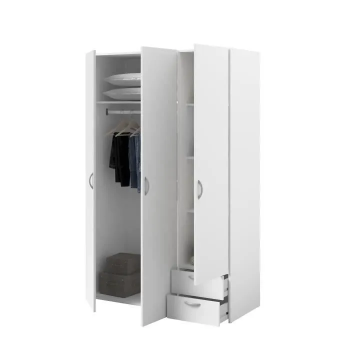 Armoire VARIA - Décor blanc - 3 portes + 2 tiroirs - L 120 x H 185 x P 51 cm - PARISOT-4