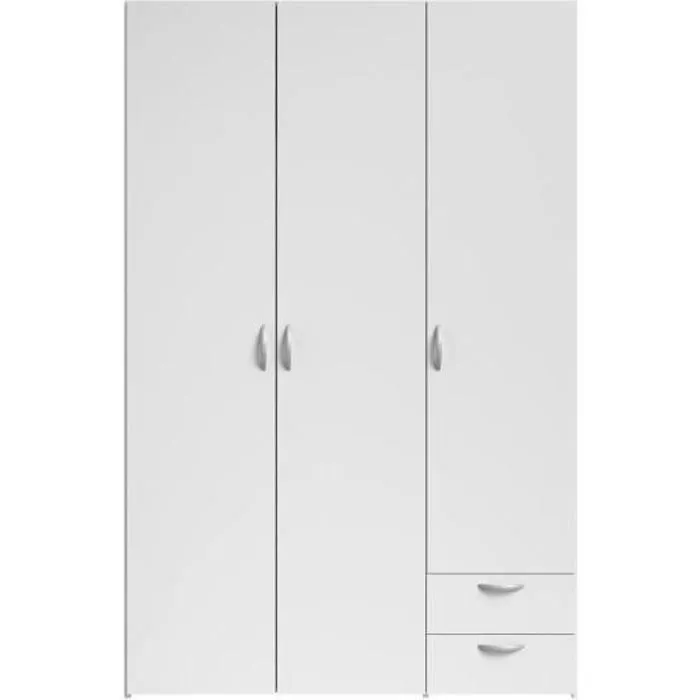Armoire VARIA - Décor blanc - 3 portes + 2 tiroirs - L 120 x H 185 x P 51 cm - PARISOT-0