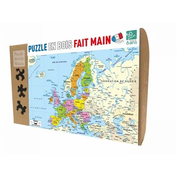Puzzle en bois - PUZZLE MICHELE WILSON - Carte d'Europe - 50 pièces - Voyage et cartes - Enfant-1