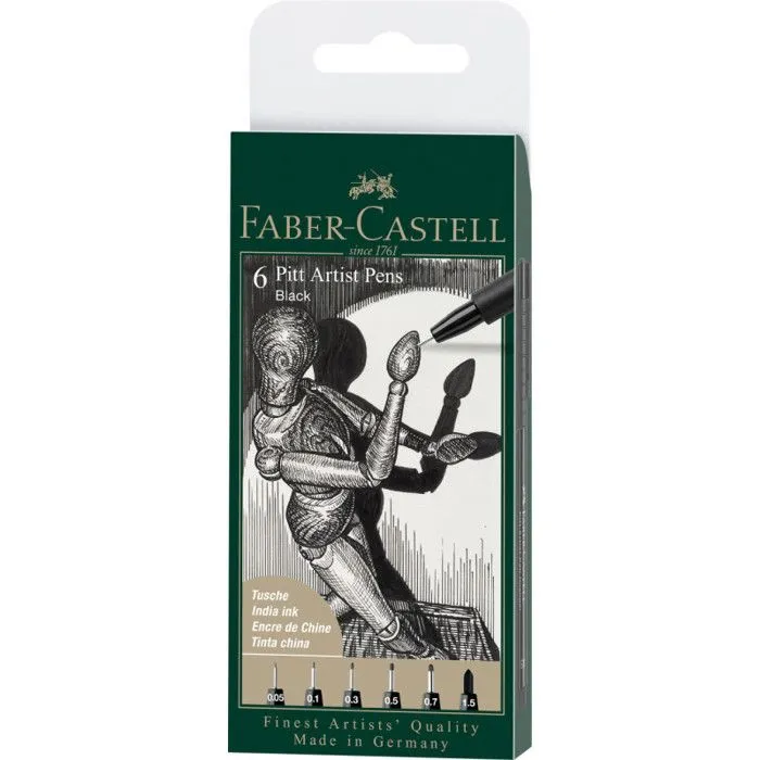 6 feutres - Dessin - Beaux-arts - Noir - Faber-Castell - Pitt Artist Pen-0