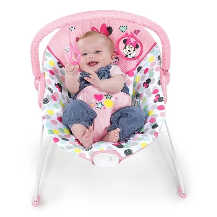 DISNEY BABY MINNIE Transat bébé Confettis, Arche avec jouets d'éveil amovibles, Vibrations apaisantes, Lavable en machine-1