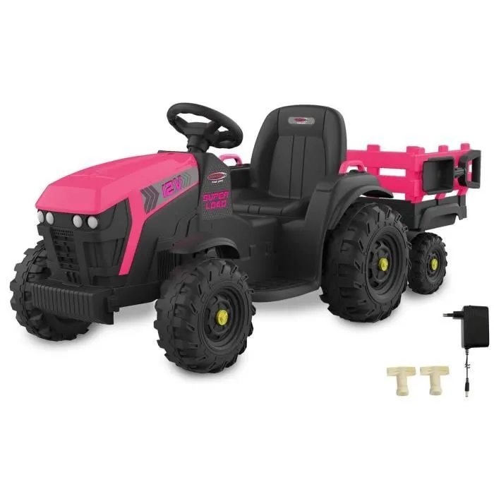 Tracteur électrique avec remorque - JAMARA - Super Load - 12V - Rose - Pour enfants 3 ans et plus-2