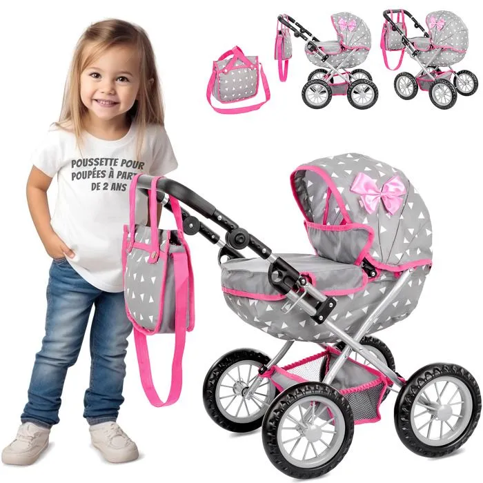 Kinderplay Poussette Poupee, Poussette Jouet - Poussette Landeau Bebe pour Poupée, Gondola, Poignée Hauteur 33 - 63 cm, KP0262S-0