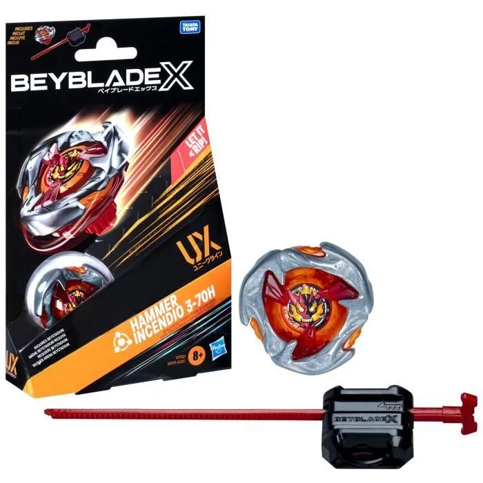 Beyblade X, Starter Pack Hammer Incendio 3-70H UX avec toupie de type équilibre et lanceur, des 8 ans-0