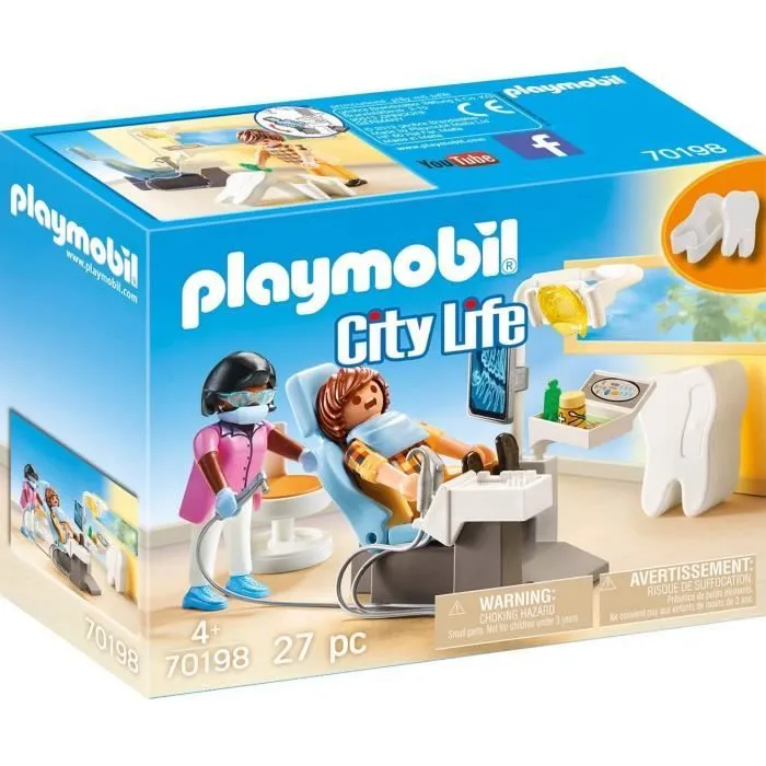 PLAYMOBIL - 70198 - City Life L'Hôpital - Dentiste - Traitement dentaire - Boîte de rangement pour dents de lait-0