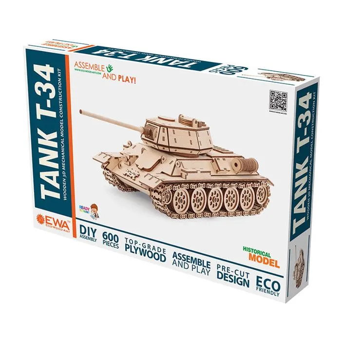 Eco-Wood-Art Kit de maquette 600 pcs T-34 Tank Bois-1