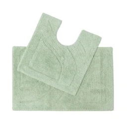Tapis de bain pur Coton haut de gamme 2 pièces Vert Sauge-0