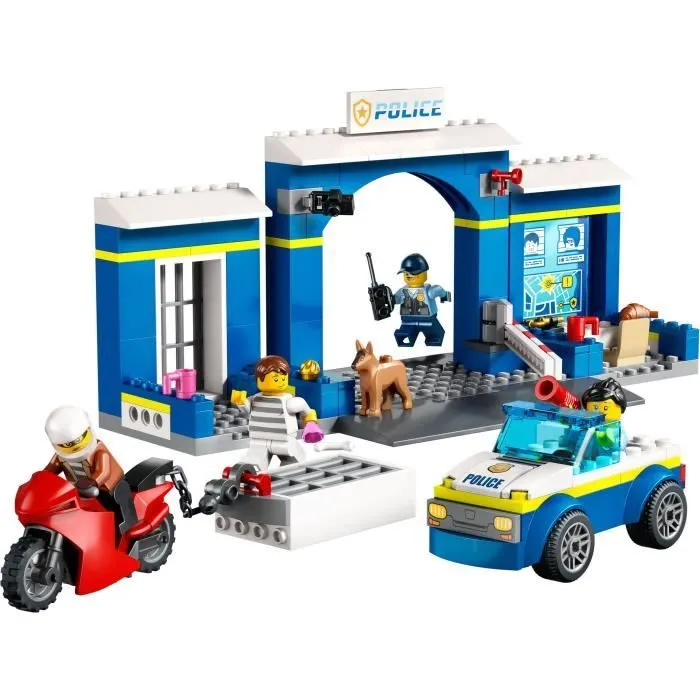 LEGO® City 60370 La Course-Poursuite au Poste de Police, Voiture en Jouet et Moto, Prison-1