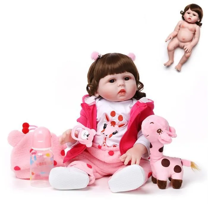 Poupée Reborn Silicone - 48cm - Poupon Réaliste Nouveau-Né - Cheveux Bouclés - Yeux Marrons-2