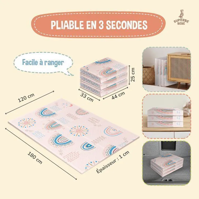 Tapis de Jeu en mousse, épais et pliable pour enfants - 180 x 120 x 1 cm - NORDIC | SUPERBE BEBE-1