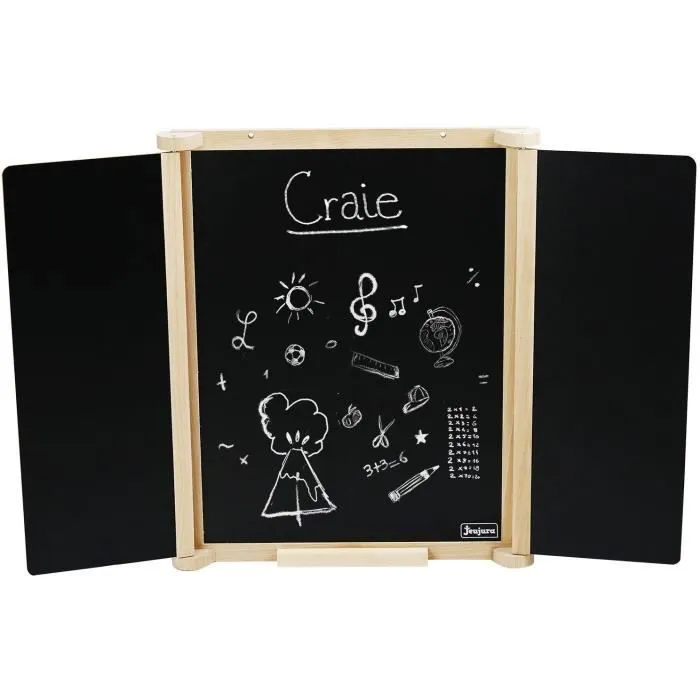 Tableau Triptyque Mural en Bois Naturel - JEUJURA - Ardoise Centrale et Volets Craie/Feutre, Accessoires Inclus, 82x56 cm-3