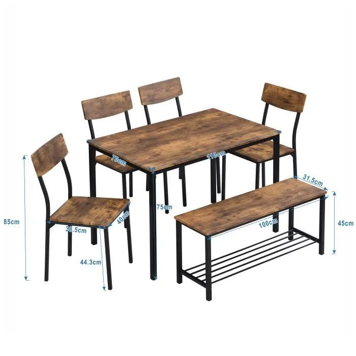 ModernLuxe Ensemble table et chaise - 6 pièces - cadre en acier - style industriel - marron-3