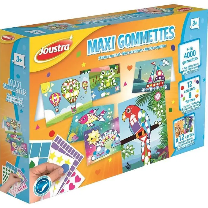 Coffret Gommettes - Joustra - 4000 Gommettes - 12 Cartes A5 - Activités Créatives - Enfant 3 ans+-1