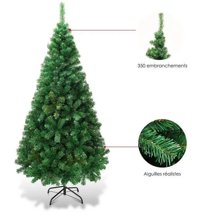 Sapin de Noël Artificiel 150 cm Arbre de Noël en PVC pour Décoration avec Support et Socle en Fer pour la Fête de Noël Vert-1