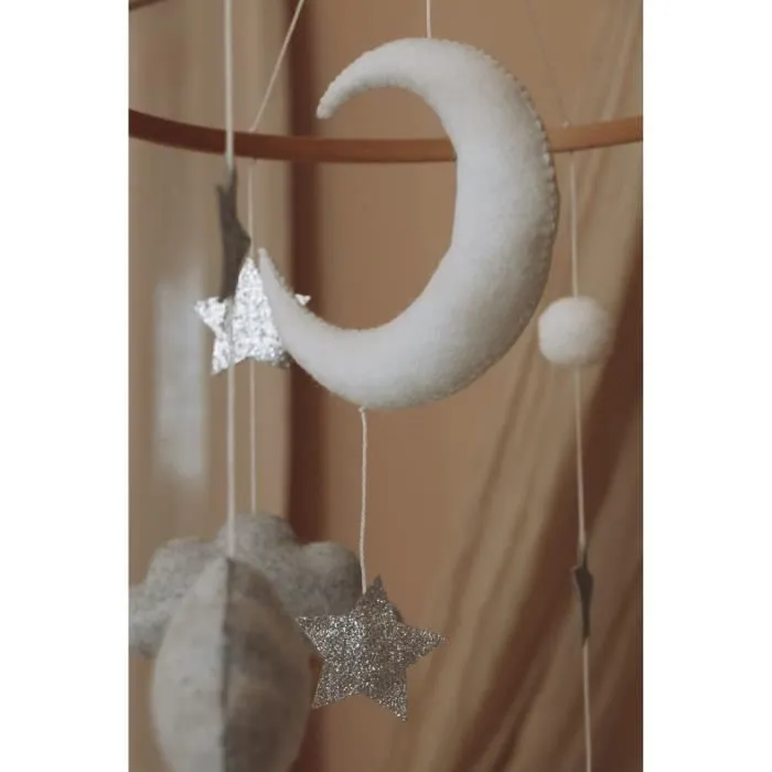 Set complet Mobile bébé Moon And Stars fait main (Mobile + Support + Musique)-3