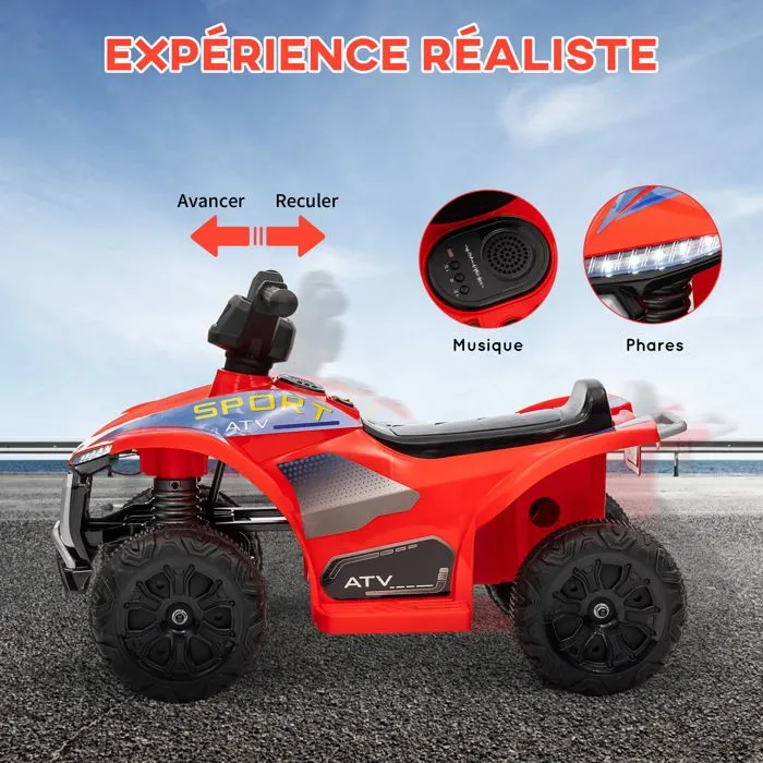 Quad électrique enfant - AIYAPLAY - 6V - vitesse de 2,5 km/h - avec phares - pour enfants 18-36 mois - rouge-5