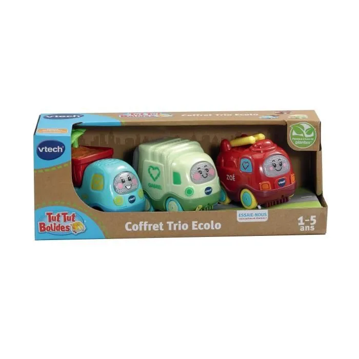 VTECH - Tut Tut Bolides - Coffret Trio Ecolo - Zoé Pompier, Léo P'tit Camion et Gabriel Camion Poubelle-1