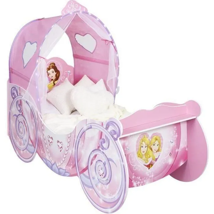 Lit carrosse Princesse Disney - DISNEY PRINCESS - Pour matelas 140cm x 70cm - Rose - A lattes