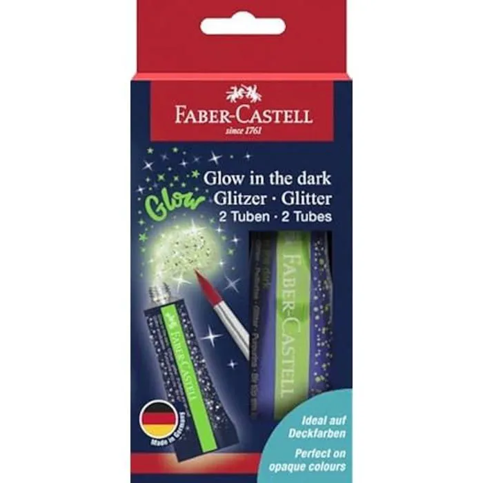 Peinture phosphorescente - Faber-Castell - Glitter Glow - 12 ml - 2x BC - Effet pailleté-0
