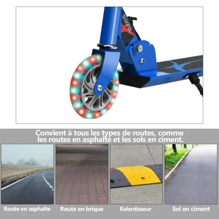 COSTWAY Trottinette Enfant Pliable 2 Roues LED Clignotantes Hauteur Ajustable Charge Max 70kg Enfant de 4 à 13 Ans Patinette Bleu-1