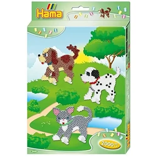 Jeu de perles à repasser - HAMA - Boîte Chien et Chat - 2000 perles et 2 plaques-0