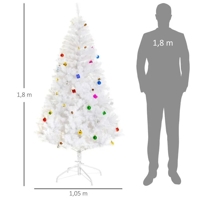 HOMCOM Sapin Arbre de Noël Artificiel Blanc 180 cm 930 Branches avec Nombreux Accessoires variés-3