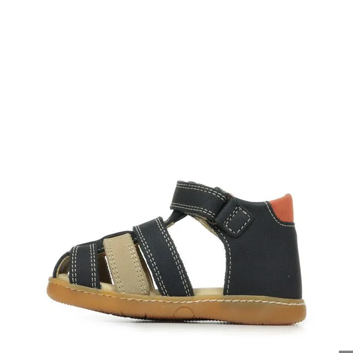 Sandales Enfant - Kickers - Kick Pod - Cuir - Marine-Beige-Orange - Plat-3