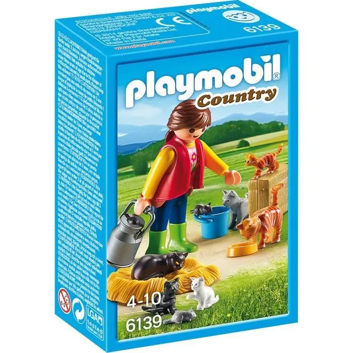 PLAYMOBIL - Country - Soigneur avec Chats - La Vie A La Ferme - Accessoires inclus-0