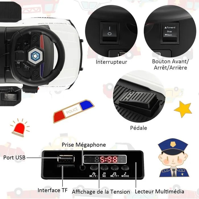 COSTWAY Porteur pour Enfants avec Mégaphone & Autocollant de Police, Musique, Stockage Caché, Jouet Educatif Baby Walker, Blanc-2
