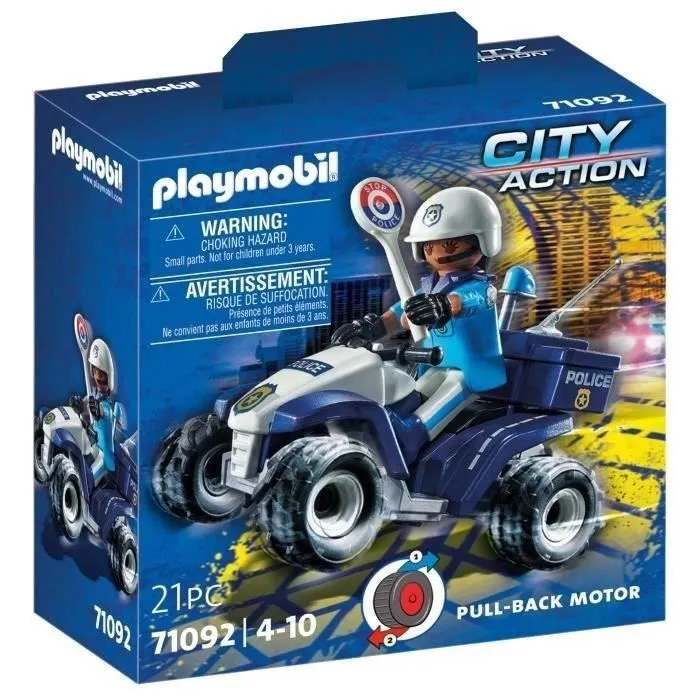 PLAYMOBIL 71092 Policier et quad à rétrofriction, City action, les policiers, Dès 4 ans-5