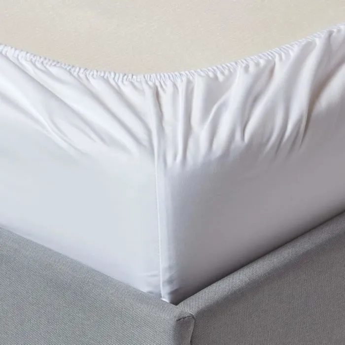 Drap housse 150x200 cm Bonnet 30 cm et jupe élastique 100% satin de coton égyptien 1000 fils Coloris Blanc-1