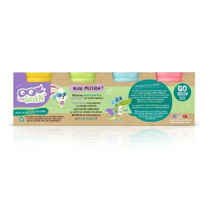 Kit de 4 pots de pâte à modeler bio - CANAL TOYS Super Green - Sans gluten - 240g-4