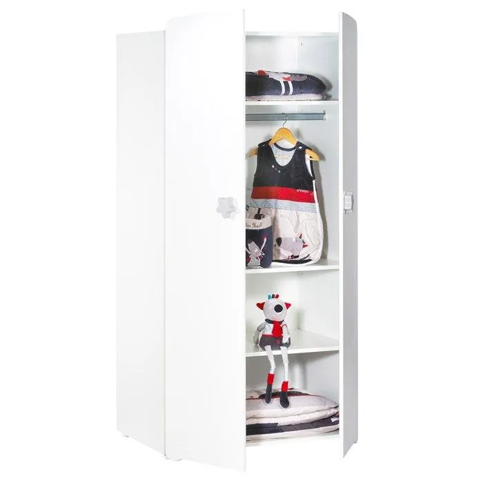 Armoire bébé Basic - Blanche - Boutons étoiles grises - 2 portes - Babyprice-1