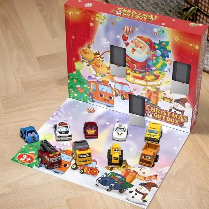 Calendrier de l'Avent de Noël 2021, Calendrier de compte à rebours de Noël 24 jours Jouets de voiture surprise de Noël pour enfants-2