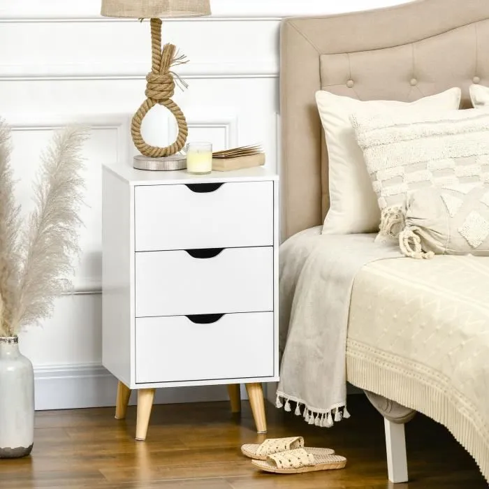 Meuble de rangement - HOMCOM - Chiffonnier 3 tiroirs - Design scandinave - Bois pin et panneaux blanc-1