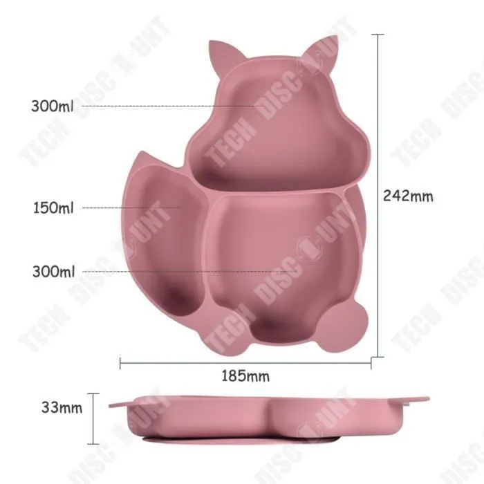 TD® Ensemble de vaisselle d'alimentation pour enfants plaque de compartiment en silicone écureuil bol anti-chute à forte aspiration-3