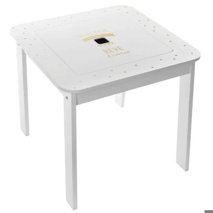 Table bac enfant + 2 tabourets - Blanc et doré - ATMOSPHERA - L 57 x P 57 x H 51 cm - Enfant - Bois MDF-4