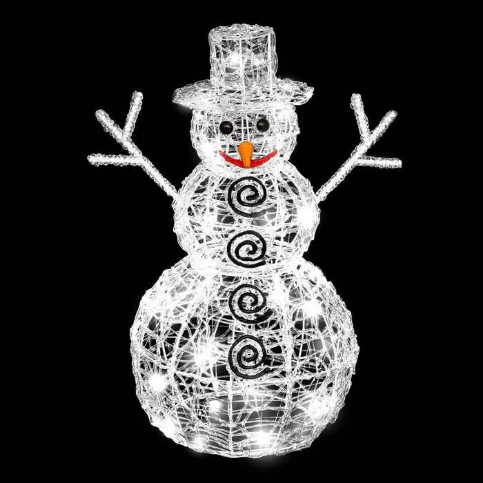 Bonhomme de neige lumineux extérieur blanc H60cm 100 LED + transfo Feeric lights & christmas-0