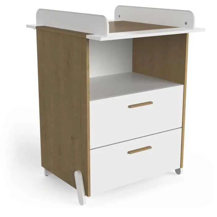 Ensemble duo 60 comprenant 1 lit à barreaux 60 x 120 cm & 1 commode à langer 2 tiroirs - NAILI - Hamilton / Blanc mat - DEMEYERE-1